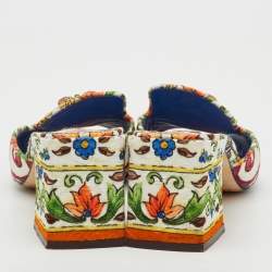 Pre Owned Dolce & Gabbana Multicolor Printed Fabric Crystal Embellished Slide Sandals Size 41