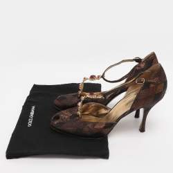 Pre Owned Dolce & Gabbana Metallic Lurex Fabric Peep Toe Ankle Strap Pumps Size 38.5