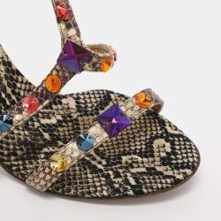 Pre Owned Dolce & Gabbana Beige Python Leather Crystal Embellished Ankle Strap Sandals Size 38.5