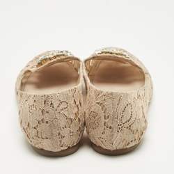 Pre Owned Dolce & Gabbana Beige Lace Crystal Embellish Ballet Flats Size 39