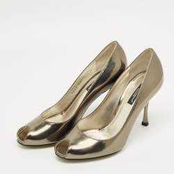 Pre Owned Dolce & Gabbana Metallic Leather Peep Toe Pumps Size 36.5