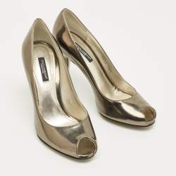 Pre Owned Dolce & Gabbana Metallic Leather Peep Toe Pumps Size 36.5