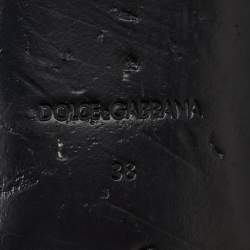 Pre Owned Dolce & Gabbana Olive Green Leather and Fabric Camouflage Flat Slide Sandals Size 38