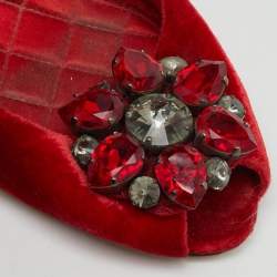 Pre Owned Dolce & Gabbana Red Velvet Taormina Crystal Embellished Peep Toe Pumps Size 38