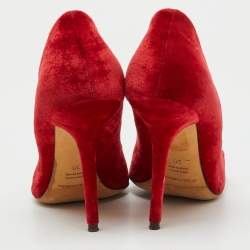 Pre Owned Dolce & Gabbana Red Velvet Taormina Crystal Embellished Peep Toe Pumps Size 38