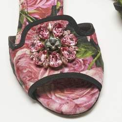 Pre Owned Dolce & Gabbana Multicolor Brocade Fabric DG Logo Flat Slides Size 39.5