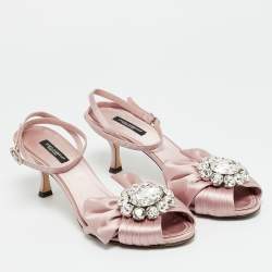 Pre Owned Dolce & Gabbana Pink Satin Keira Ankle Strap Sandals Size 39