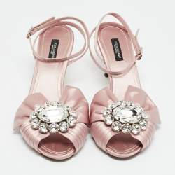 Pre Owned Dolce & Gabbana Pink Satin Keira Ankle Strap Sandals Size 39