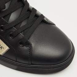 Pre Owned Dolce & Gabbana Black/Gold Portofino Leather Logo Lace Up Sneakers Size 38.5