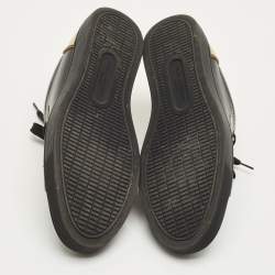 Pre Owned Dolce & Gabbana Black/Gold Portofino Leather Logo Lace Up Sneakers Size 38.5