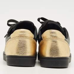 Pre Owned Dolce & Gabbana Black/Gold Portofino Leather Logo Lace Up Sneakers Size 38.5