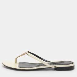 Pre Owned Dolce & Gabbana Cream Patent Leather Thong Sandals Size 37