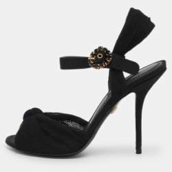 Pre Owned Dolce & Gabbana Black Knotted Mesh and Fabric Ankle Strap Sandals Size 37