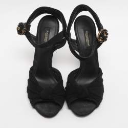 Pre Owned Dolce & Gabbana Black Knotted Mesh and Fabric Ankle Strap Sandals Size 37