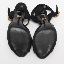 Pre Owned Dolce & Gabbana Black Knotted Mesh and Fabric Ankle Strap Sandals Size 37