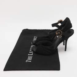 Pre Owned Dolce & Gabbana Black Knotted Mesh and Fabric Ankle Strap Sandals Size 37