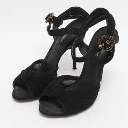 Pre Owned Dolce & Gabbana Black Knotted Mesh and Fabric Ankle Strap Sandals Size 37