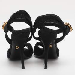 Pre Owned Dolce & Gabbana Black Knotted Mesh and Fabric Ankle Strap Sandals Size 37