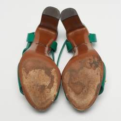 Pre Owned Dolce & Gabbana Green Lizard Embossed Leather Embellished Ankle Strap Sandals Size 40