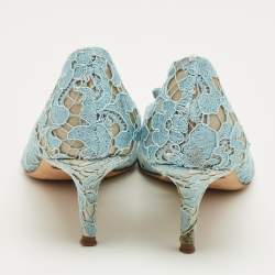Pre Owned Dolce & Gabbana Blue Lace And Mesh Bellucci Crystal Embellished Pumps Size 39