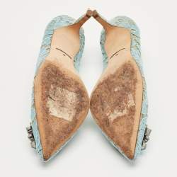 Pre Owned Dolce & Gabbana Blue Lace And Mesh Bellucci Crystal Embellished Pumps Size 39