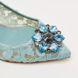 Pre Owned Dolce & Gabbana Blue Lace And Mesh Bellucci Crystal Embellished Pumps Size 39
