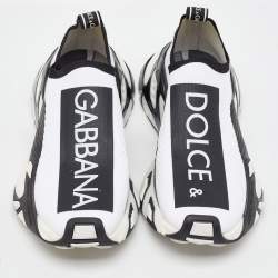 Pre Owned Dolce & Gabbana White/Black Knit Fabric Sorrento Stretch Slip On Sneakers Size 38