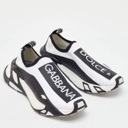 Pre Owned Dolce & Gabbana White/Black Knit Fabric Sorrento Stretch Slip On Sneakers Size 38