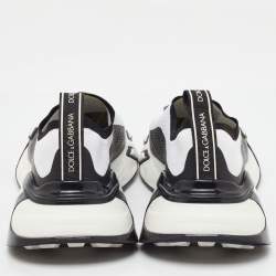 Pre Owned Dolce & Gabbana White/Black Knit Fabric Sorrento Stretch Slip On Sneakers Size 38