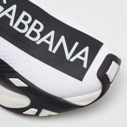 Pre Owned Dolce & Gabbana White/Black Knit Fabric Sorrento Stretch Slip On Sneakers Size 38