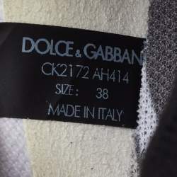 Pre Owned Dolce & Gabbana White/Black Knit Fabric Sorrento Stretch Slip On Sneakers Size 38