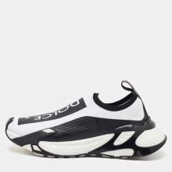 Pre Owned Dolce & Gabbana White/Black Knit Fabric Sorrento Stretch Slip On Sneakers Size 38