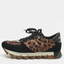 Pre Owned Dolce & Gabbana Multicolor Leopard Print Canvas and Suede Lace Up Sneakers Size 39