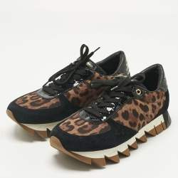 Pre Owned Dolce & Gabbana Multicolor Leopard Print Canvas and Suede Lace Up Sneakers Size 39