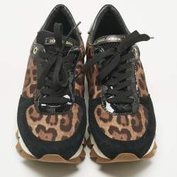 Pre Owned Dolce & Gabbana Multicolor Leopard Print Canvas and Suede Lace Up Sneakers Size 39