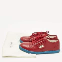 Pre Owned Dolce & Gabbana Red Leather Lace Up Sneakers Size 34