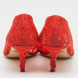 Pre Owned Dolce & Gabbana Orange Lace Crystal Embellished Bellucci Pumps Size 37.5