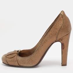Pre Owned Dolce & Gabbana Metallic Crackled Leather Buckle Pumps Size 39