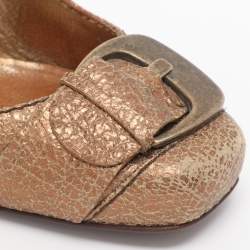 Pre Owned Dolce & Gabbana Metallic Crackled Leather Buckle Pumps Size 39