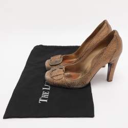 Pre Owned Dolce & Gabbana Metallic Crackled Leather Buckle Pumps Size 39