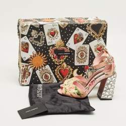 Pre Owned Dolce & Gabbana Pink Flower Print Patent Leather Crystal Embellished Ankle Strap Sandals Size 37