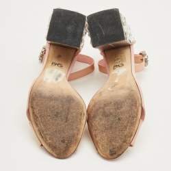 Pre Owned Dolce & Gabbana Pink Flower Print Patent Leather Crystal Embellished Ankle Strap Sandals Size 37