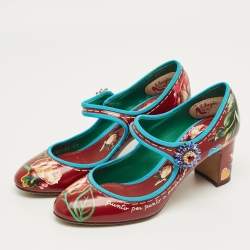 Pre Owned Dolce & Gabbana Burgundy Flower Print Patent Leather Mary Jane Pumps Size 37