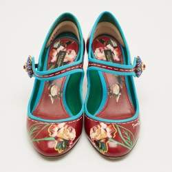Pre Owned Dolce & Gabbana Burgundy Flower Print Patent Leather Mary Jane Pumps Size 37