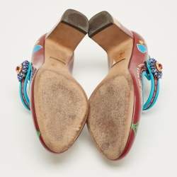 Pre Owned Dolce & Gabbana Burgundy Flower Print Patent Leather Mary Jane Pumps Size 37