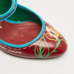 Pre Owned Dolce & Gabbana Burgundy Flower Print Patent Leather Mary Jane Pumps Size 37