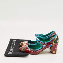 Pre Owned Dolce & Gabbana Burgundy Flower Print Patent Leather Mary Jane Pumps Size 37