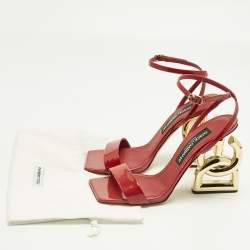 Pre Owned Dolce & Gabbana Red Patent Leather DG Daily Ankle Strap Sandals Size 39