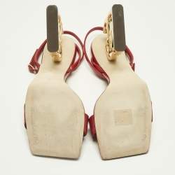 Pre Owned Dolce & Gabbana Red Patent Leather DG Daily Ankle Strap Sandals Size 39