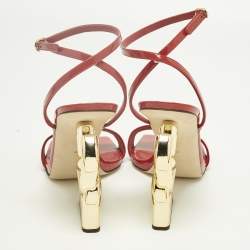 Pre Owned Dolce & Gabbana Red Patent Leather DG Daily Ankle Strap Sandals Size 39